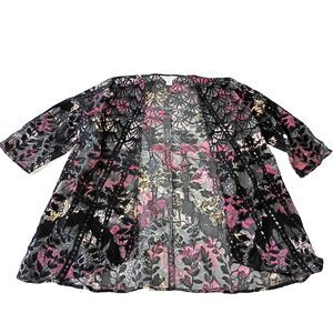 Christopher Banks Witchy Velvet Flocked Cardigan Womens PM Petite 3/4 Sleeve